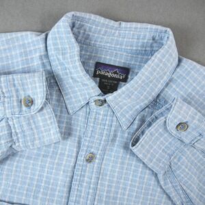 VTG 90s Patagonia Shirt Mens S Blue Grid Long Sleeve 2 Pocket Cotton 52871